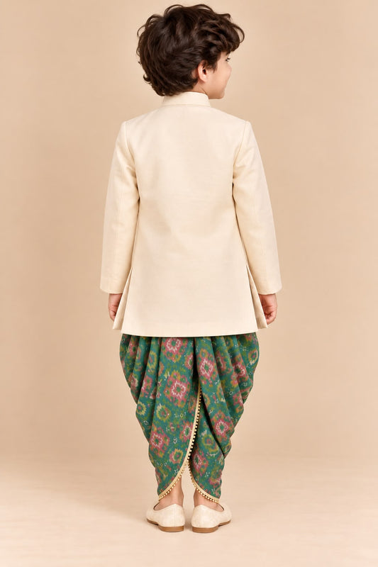 Boy Mithas Dhoti Kurta Set- Beige and Green