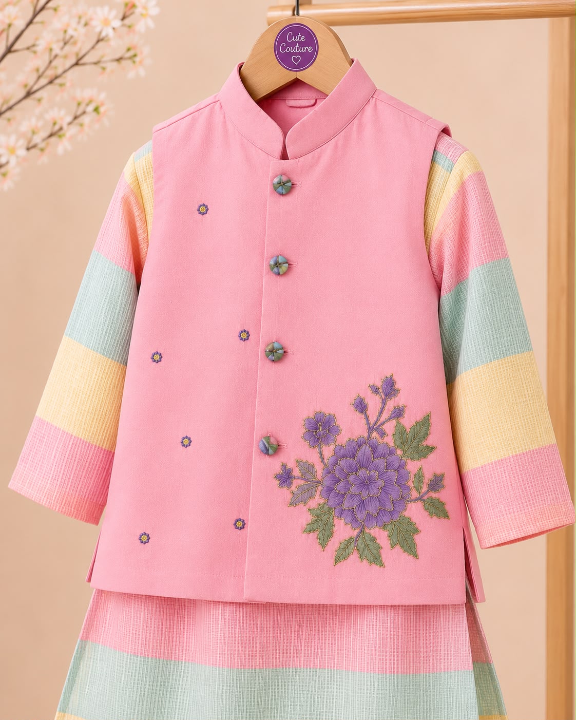 Boy Bahar Kurta Set-Pink