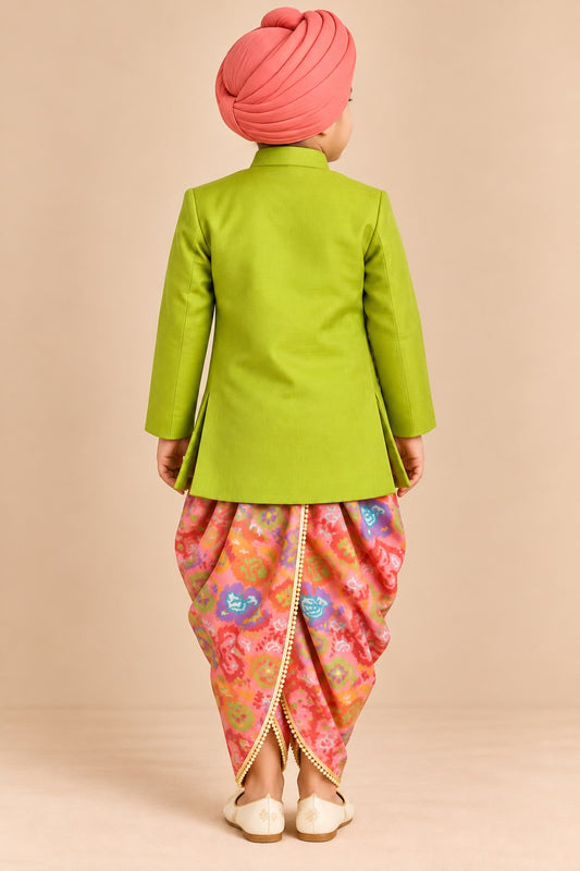 Boy Mithas Dhoti Kurta Set- Sap Green