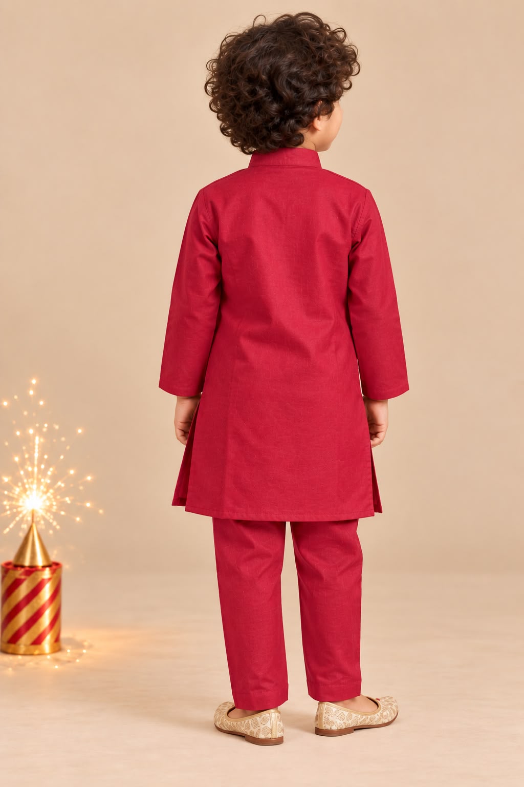 Boy Pataka Kurta Set-Red