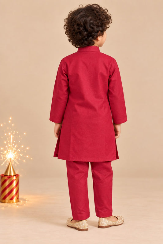 Boy Pataka Kurta Set-Red