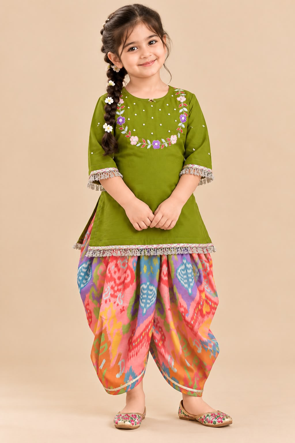 Girl Mithaas Kurta Dhoti Pant Set-Peach