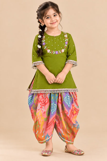 Girl Mithaas Kurta Dhoti Pant Set-Peach