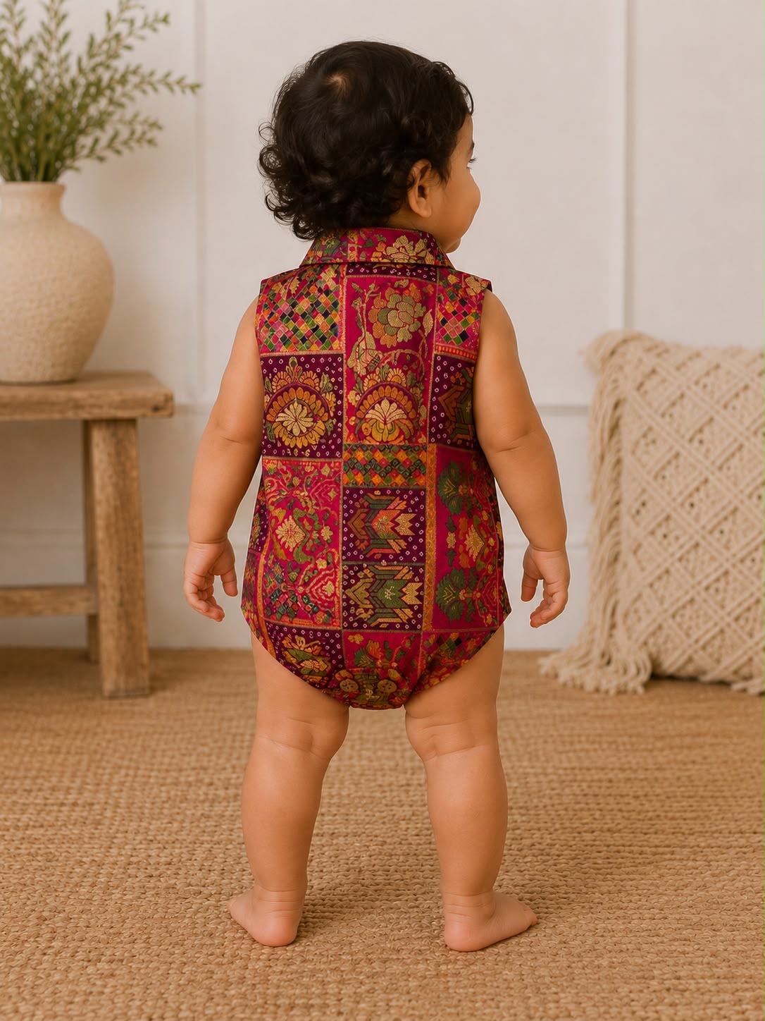 Baby Rajkumar Banarsi Romper - Magenta