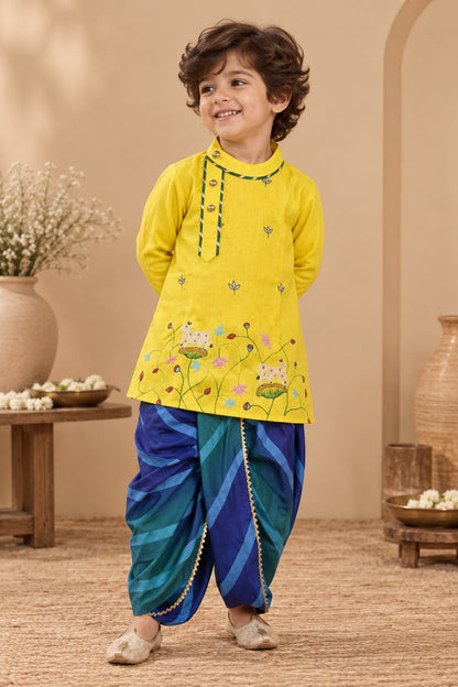 Boy Raas and Rang Dhoti Kurta Set- Yellow
