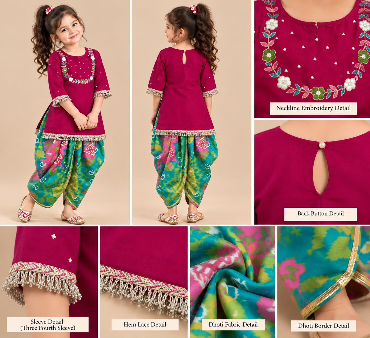 Girl Mithaas Kurta Dhoti Pant Set-Green