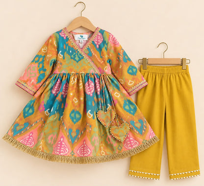 Girl Mithaas Angarkha Kurta Pant Set -Mustard Yellow