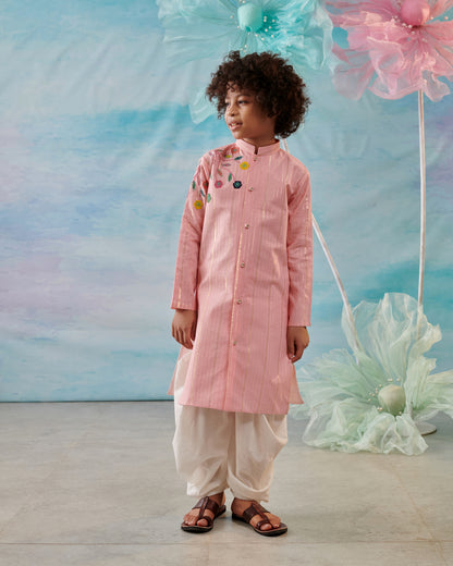 Boy Embroidered Kurta Set-Pink