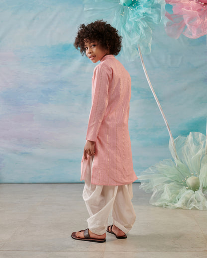 Boy Embroidered Kurta Set-Pink