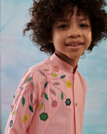 Boy Embroidered Kurta Set-Pink