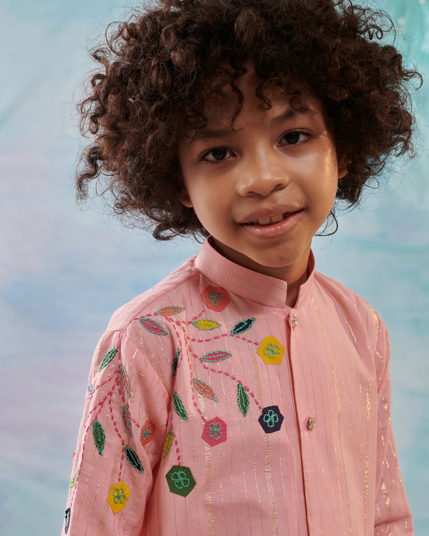 Boy Embroidered Kurta Set-Pink