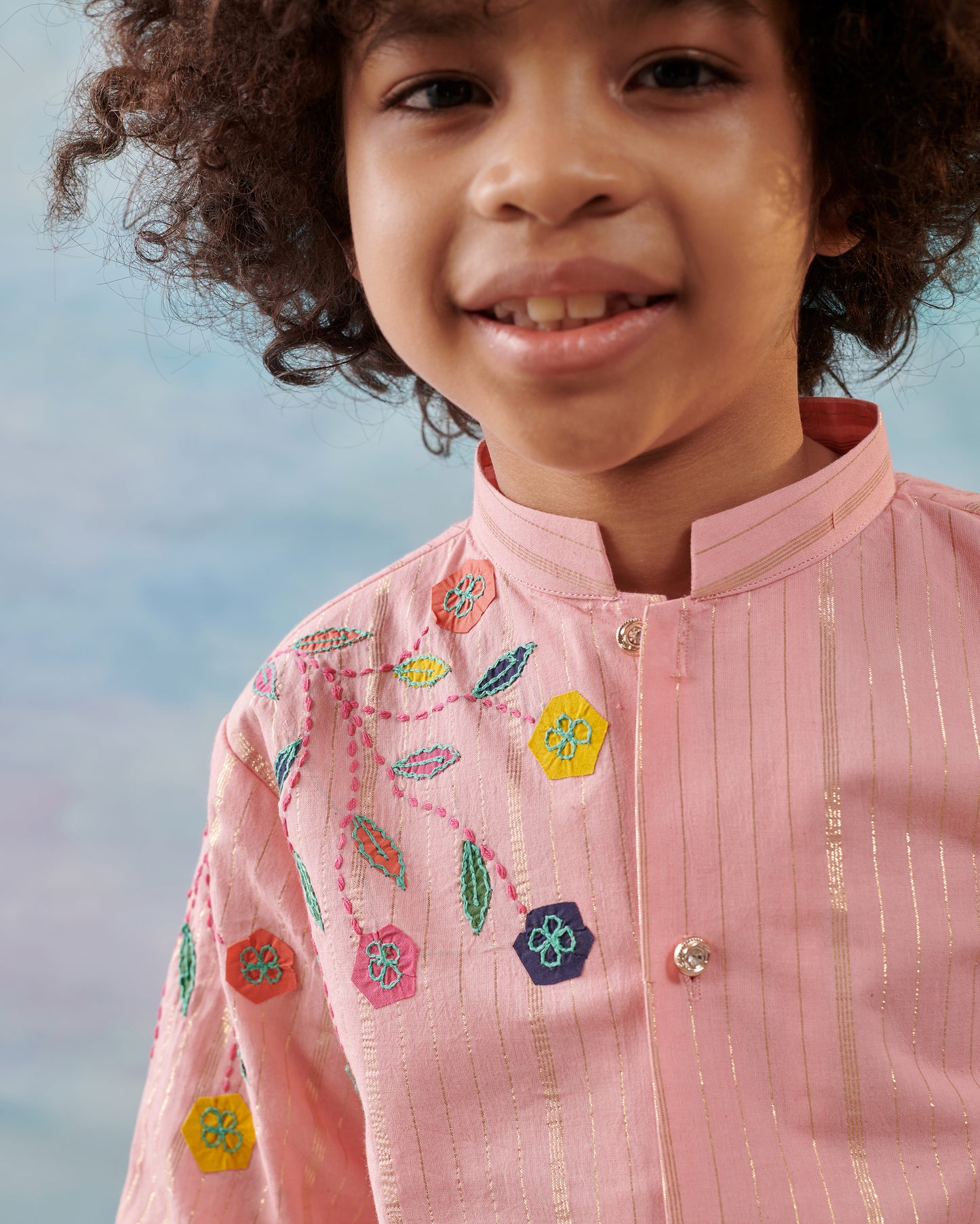 Boy Embroidered Kurta Set-Pink