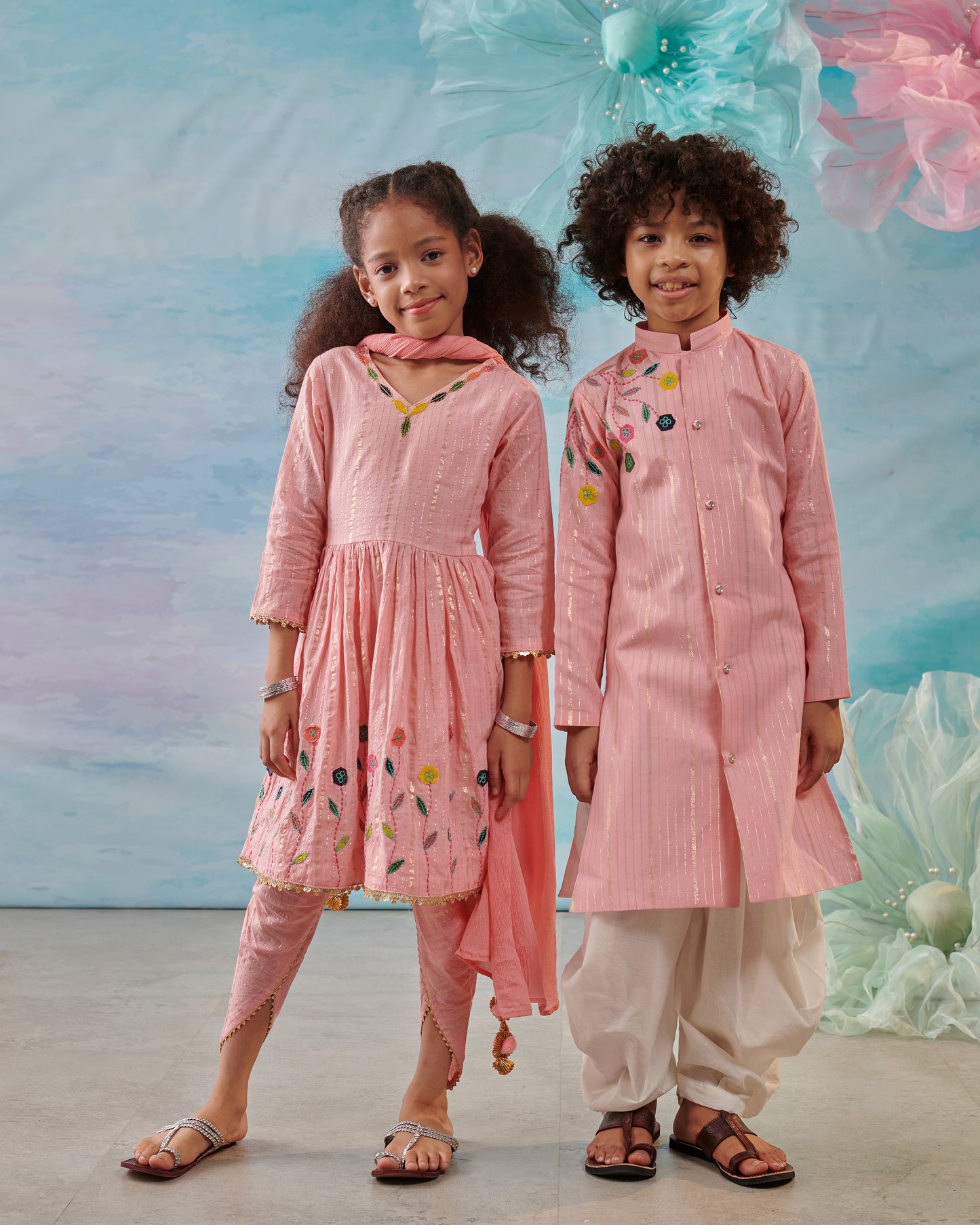 Boy Embroidered Kurta Set-Pink