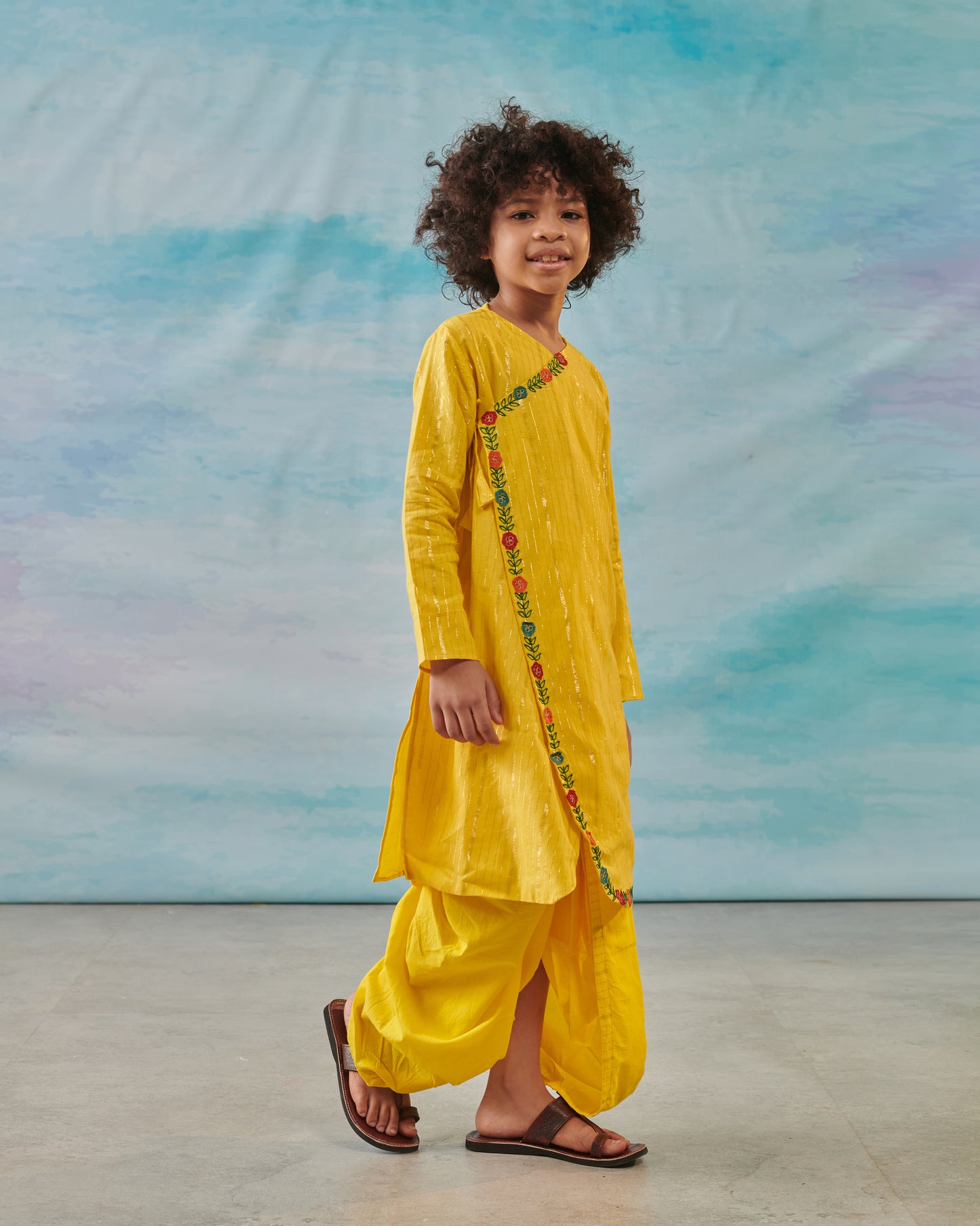 Boy Embroidered Dhoti Kurta Set - Yellow