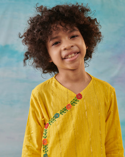 Boy Embroidered Dhoti Kurta Set - Yellow