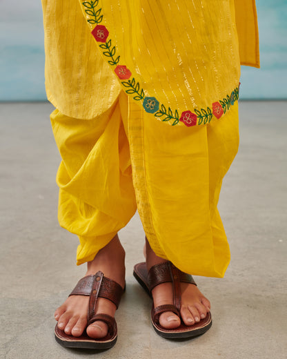 Boy Embroidered Dhoti Kurta Set - Yellow