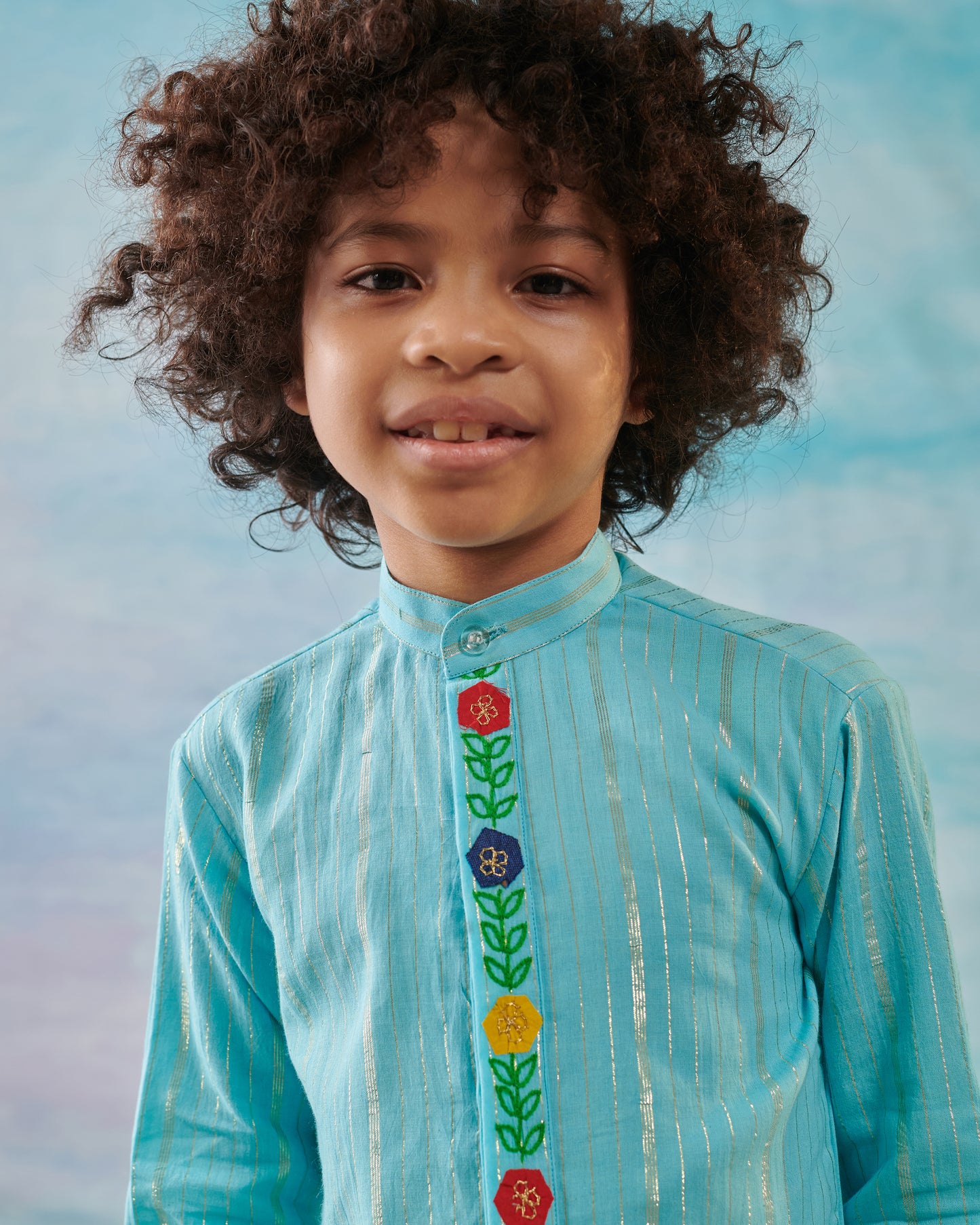 Boy Embroidered Kurta Set - Turquoise