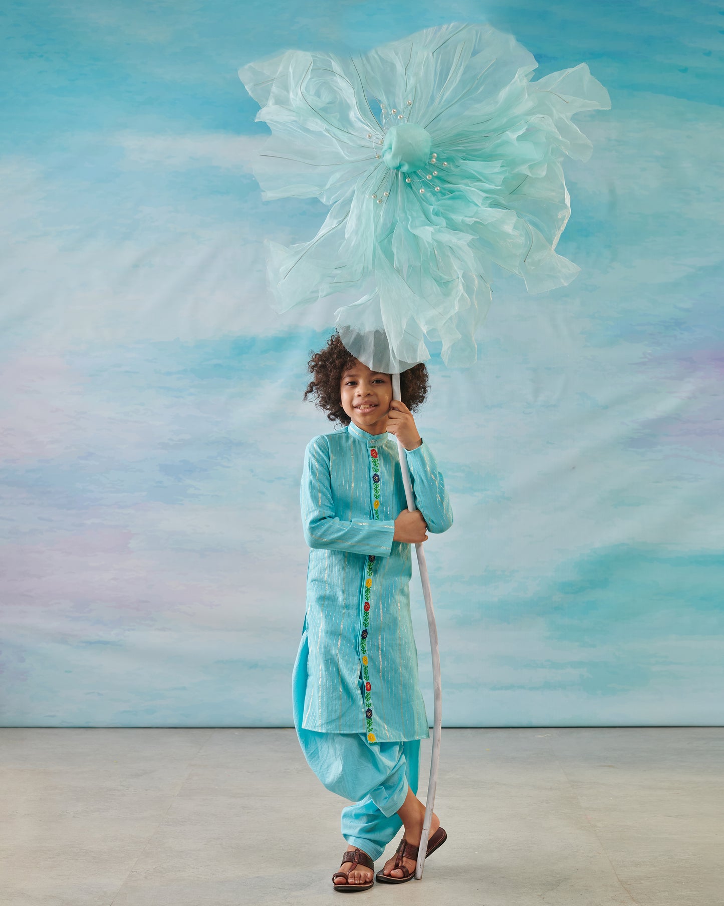 Boy Embroidered Kurta Set - Turquoise