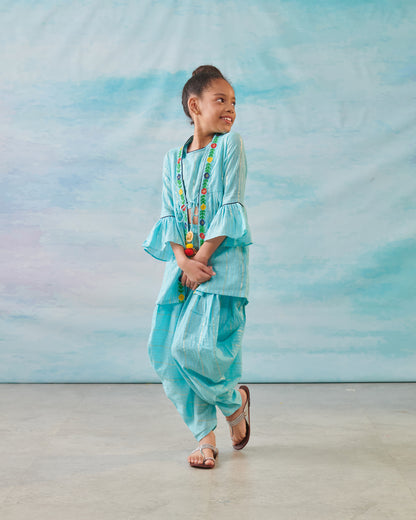 Girl Embroidered 3 Pc Set- Turquoise