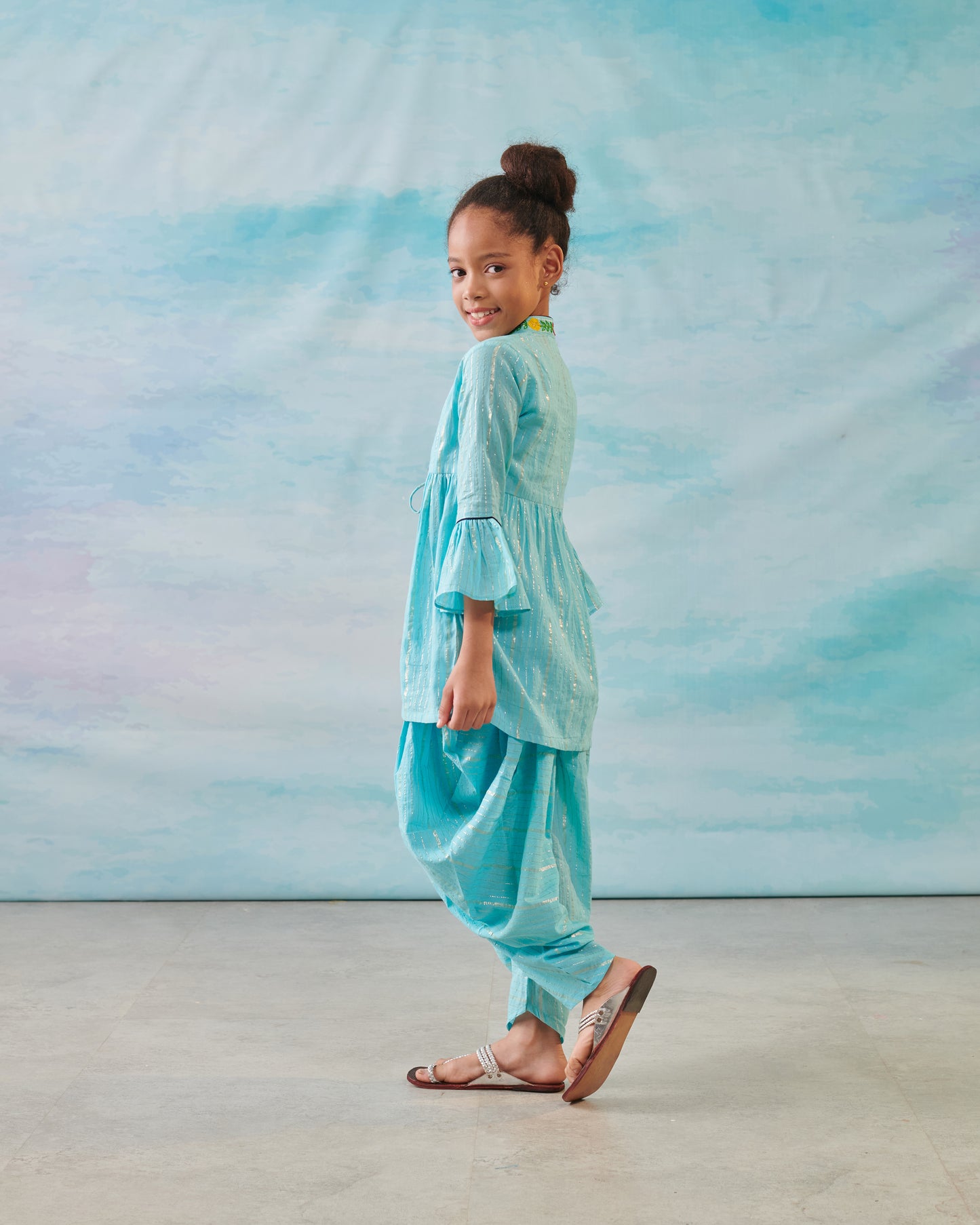 Girl Embroidered 3 Pc Set- Turquoise