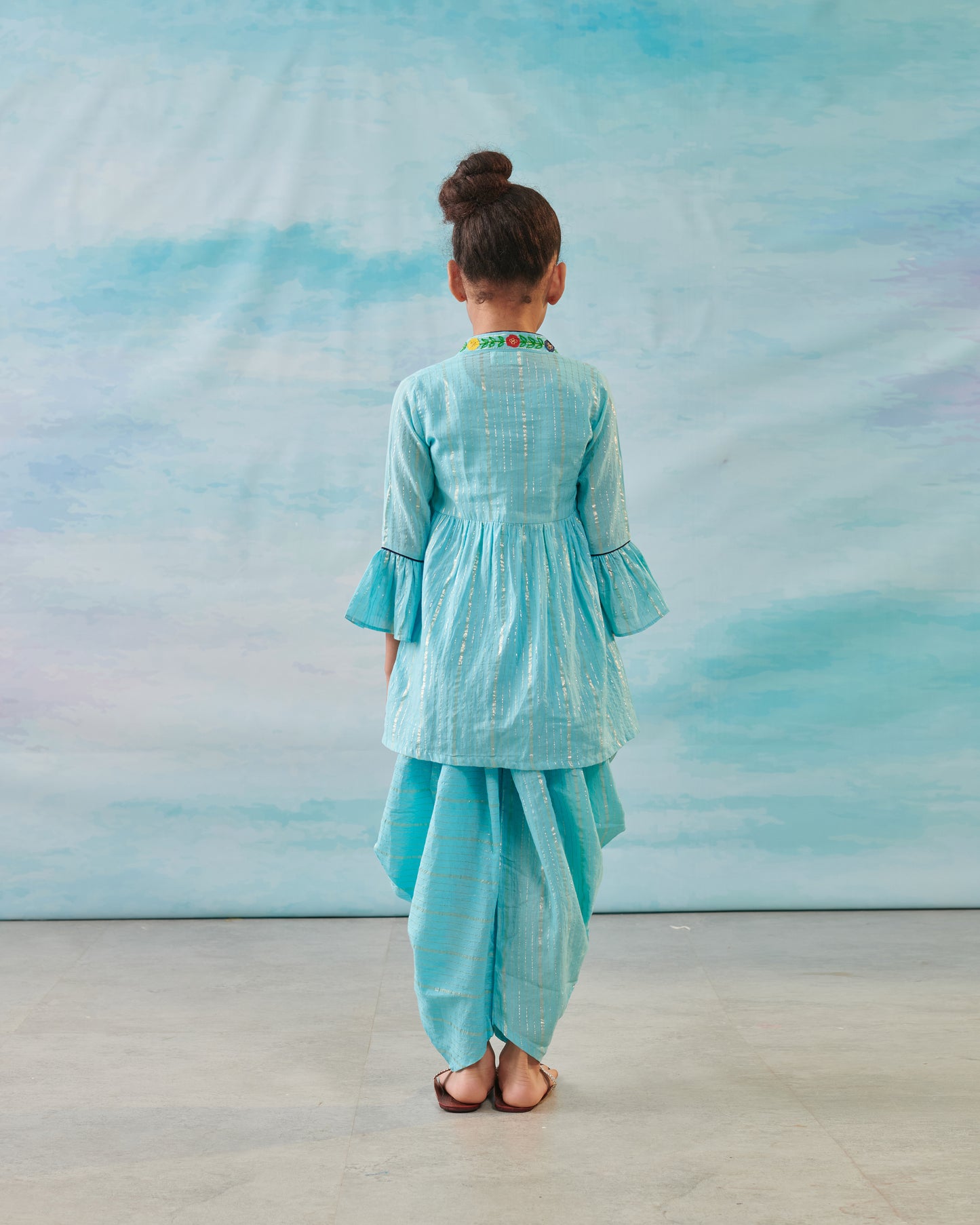 Girl Embroidered 3 Pc Set- Turquoise