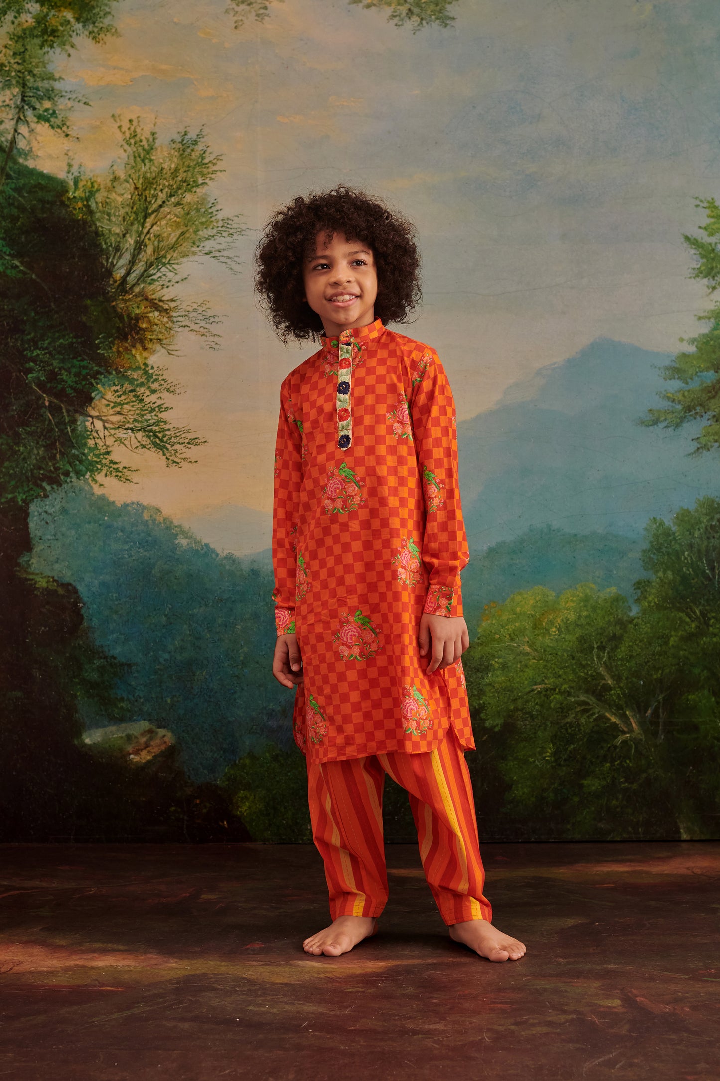 Boy Parrot Kurta Salwar Set- Orange