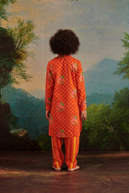 Boy Parrot Kurta Salwar Set- Orange