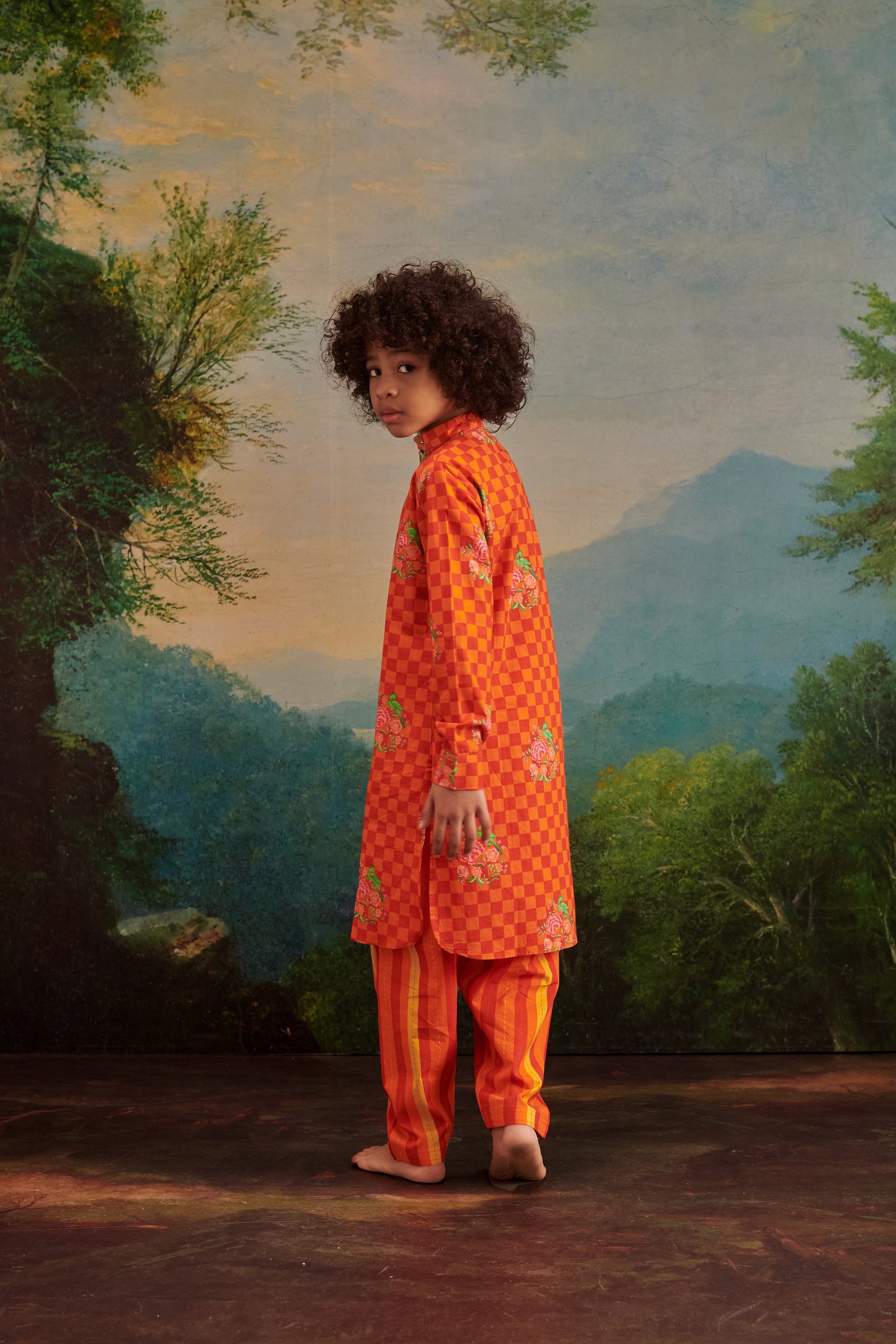 Boy Parrot Kurta Salwar Set- Orange