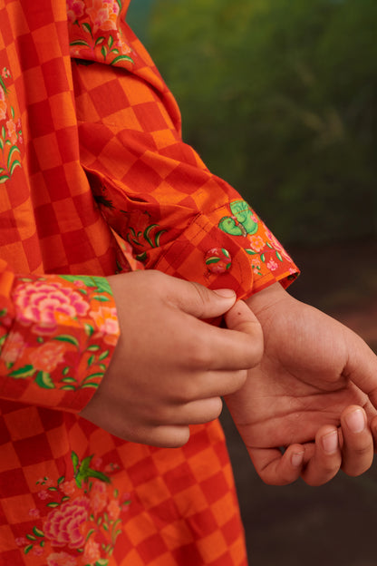 Boy Parrot Kurta Salwar Set- Orange