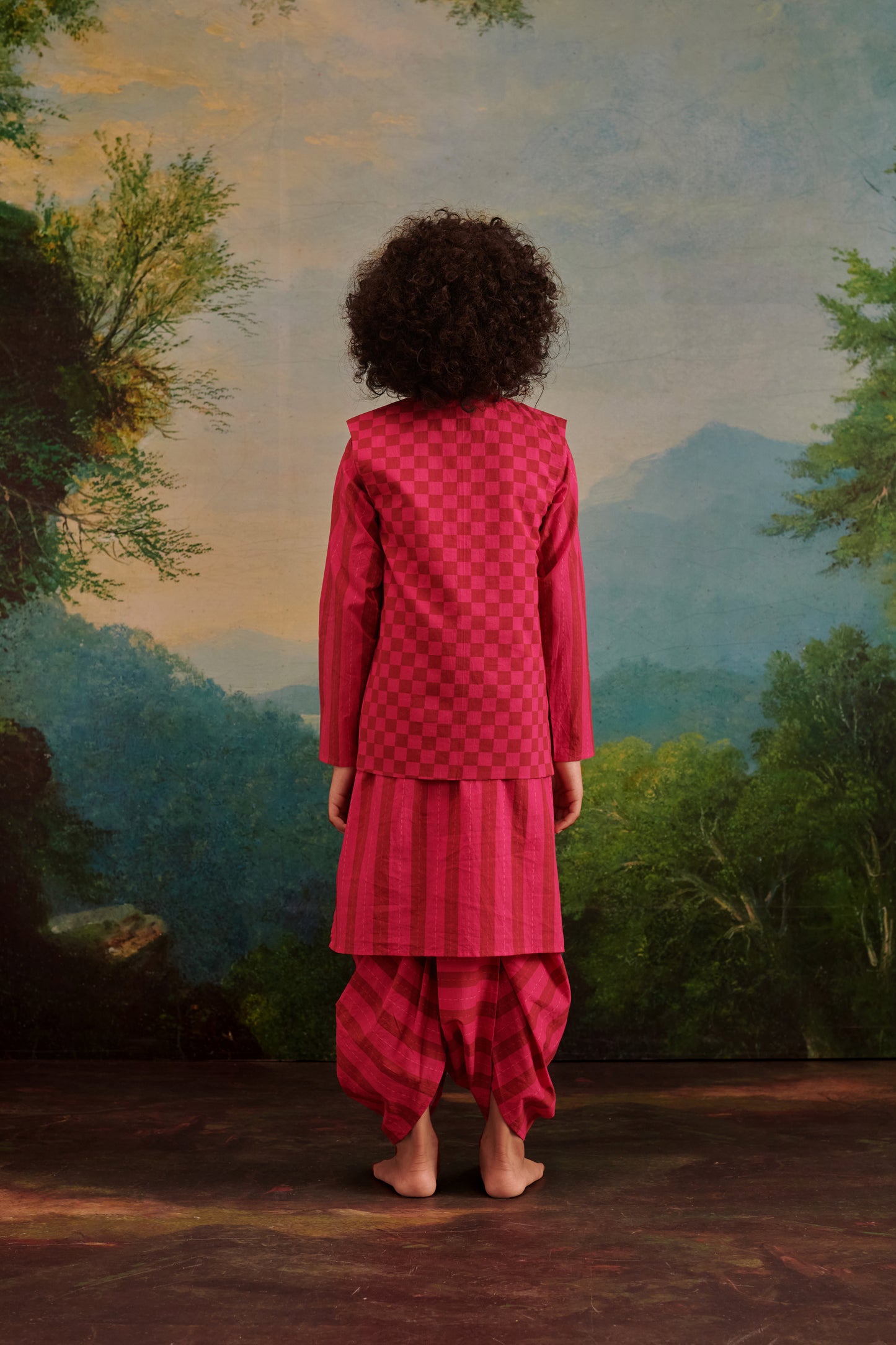 Boy Parrot Dhoti Kurta Set - Hot pink