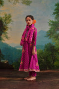 Girl 3pc Checks Parrot Anarkali Kurta Set-Purple