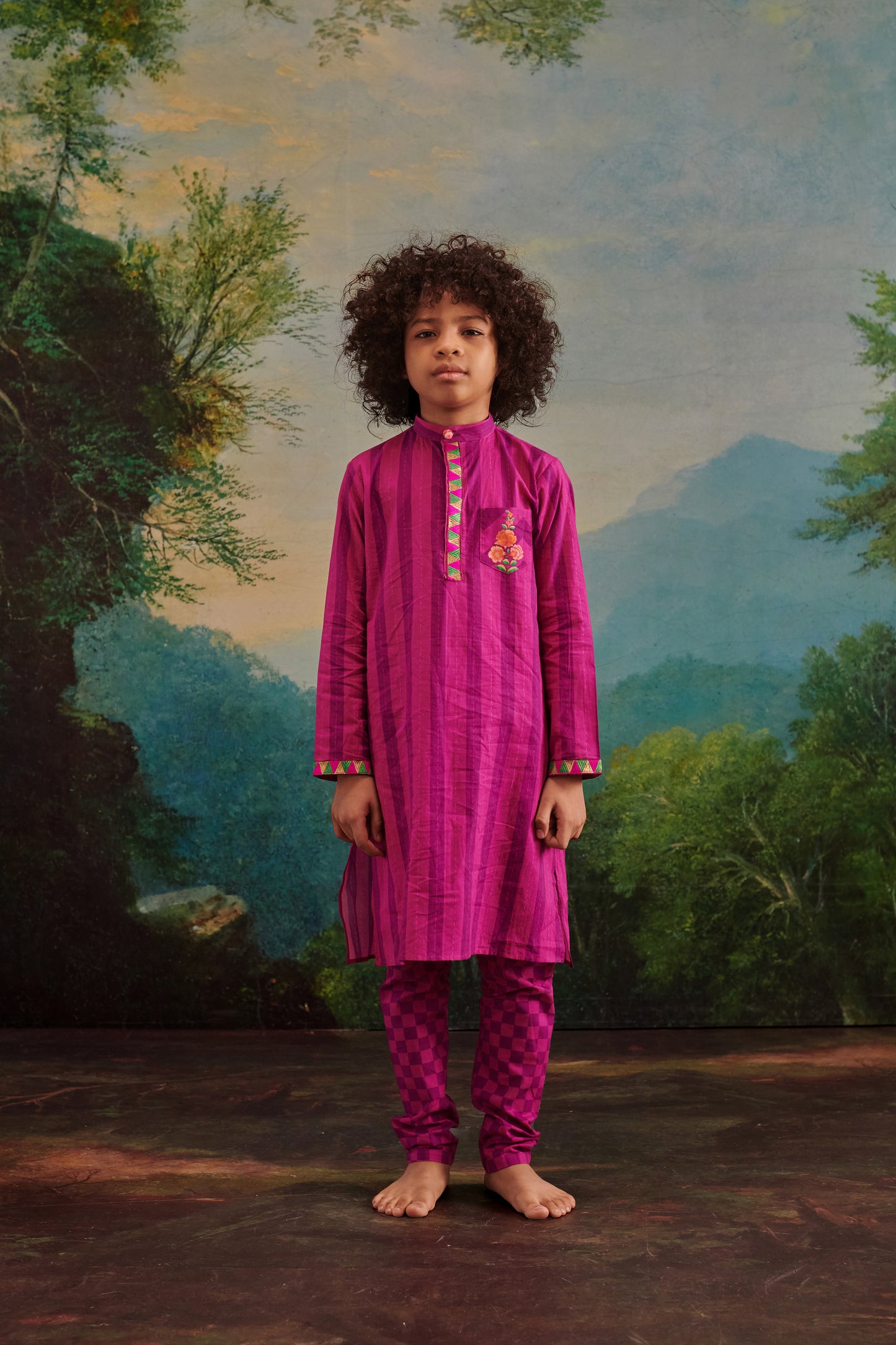 Boy Parrot Kurta Set - Purple