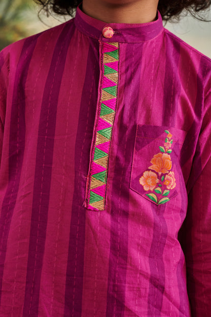 Boy Parrot Kurta Set - Purple