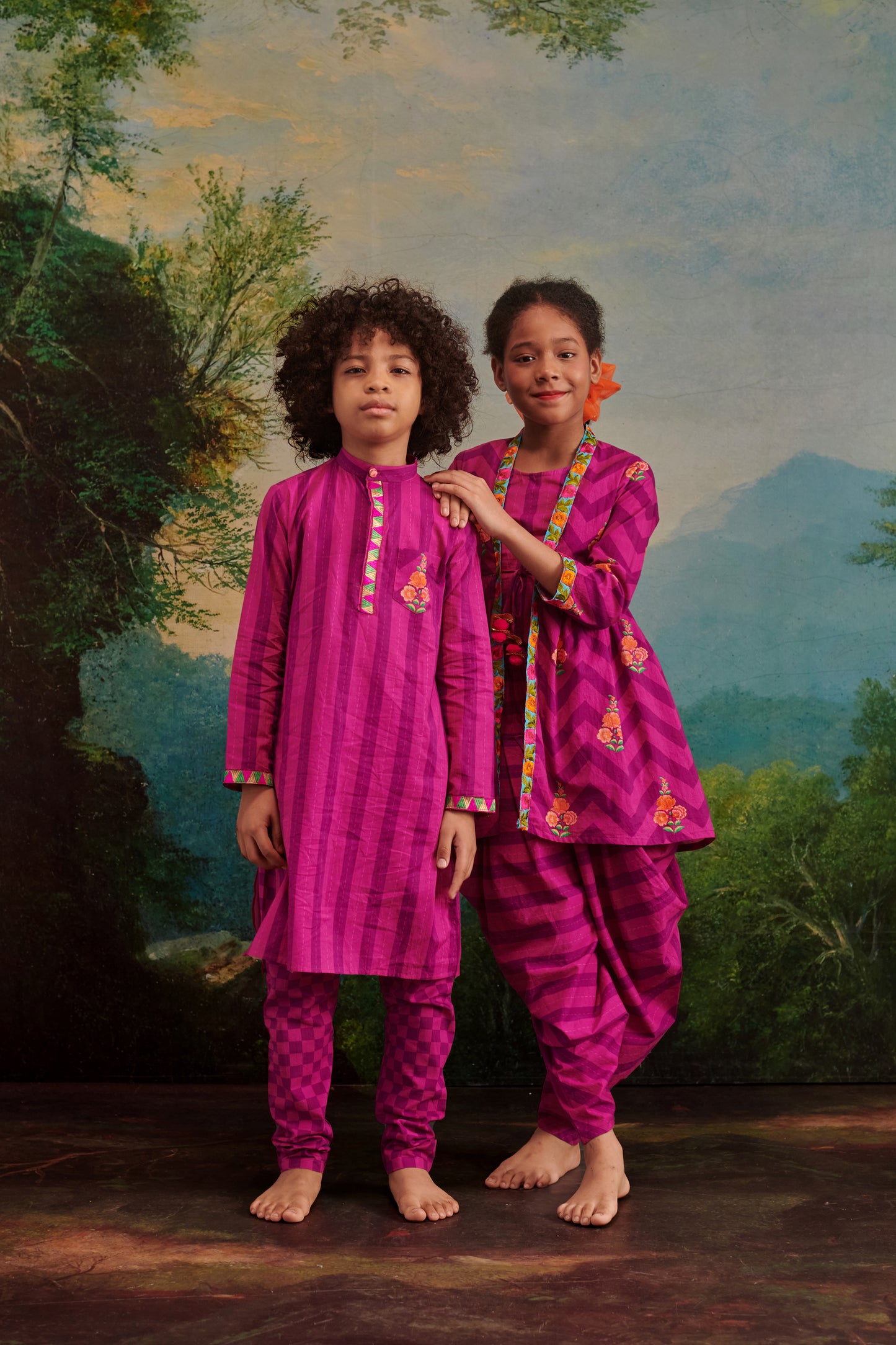 Boy Parrot Kurta Set - Purple