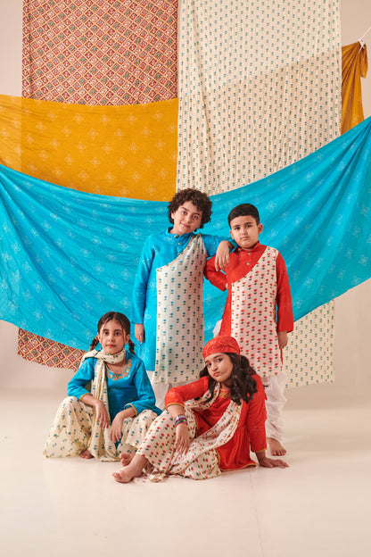 Girl Bandhani Sharara Set-Turquoise