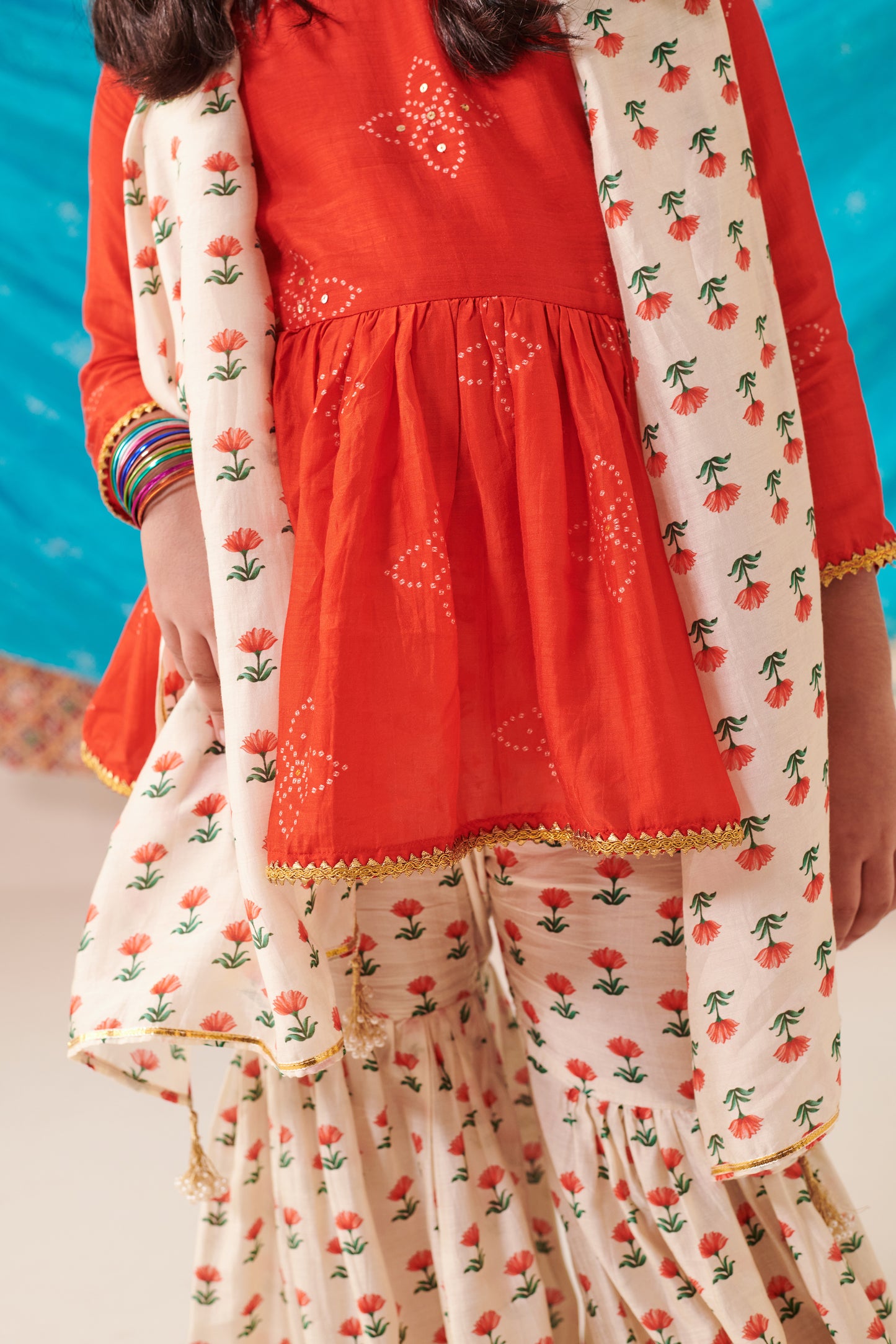 Girl Bandhani Sharara Set-Red