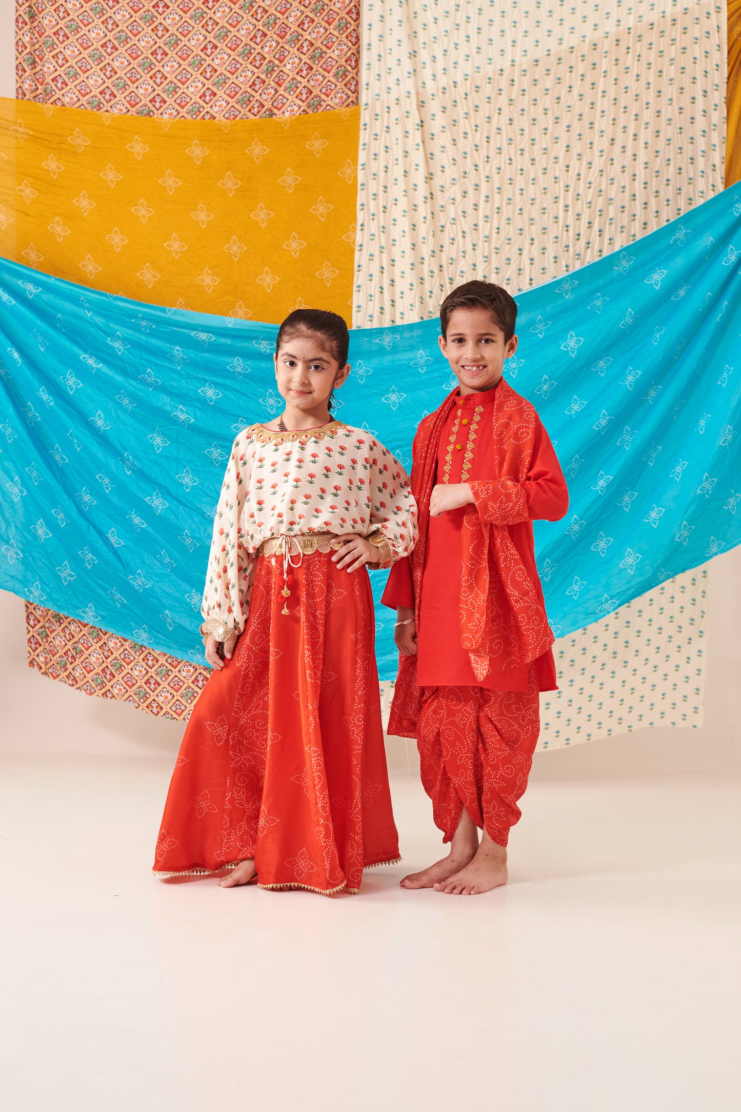 Boy Bandhani Kurta Dhoti Set-Red