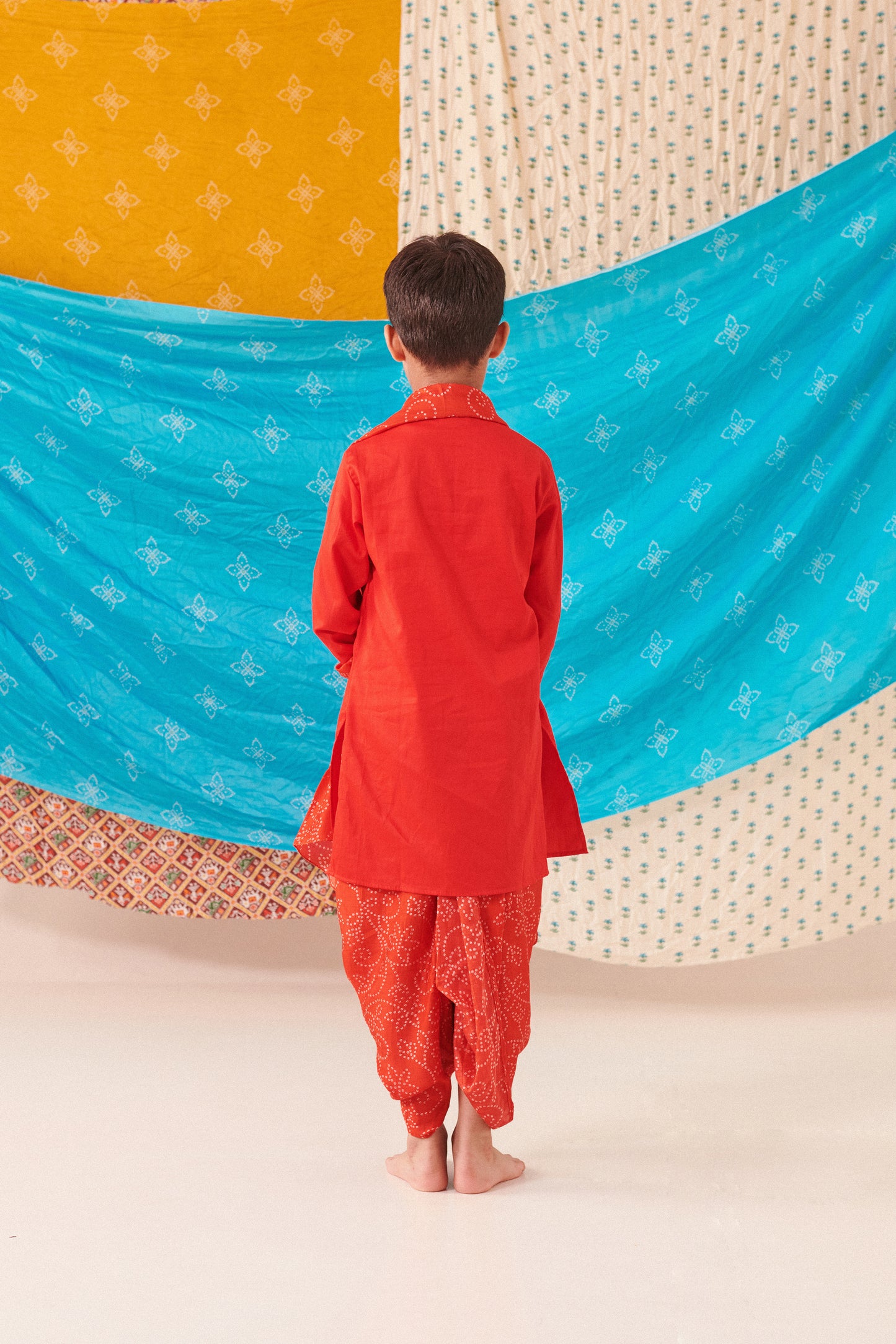 Boy Bandhani Kurta Dhoti Set-Red