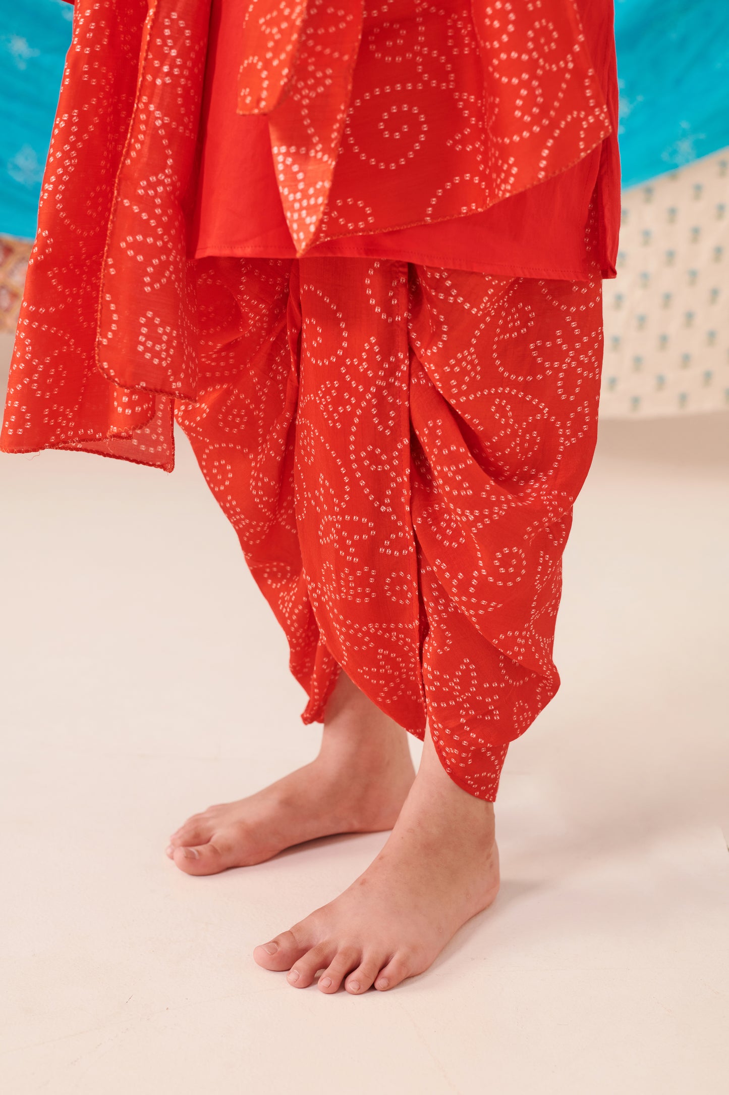 Boy Bandhani Kurta Dhoti Set-Red