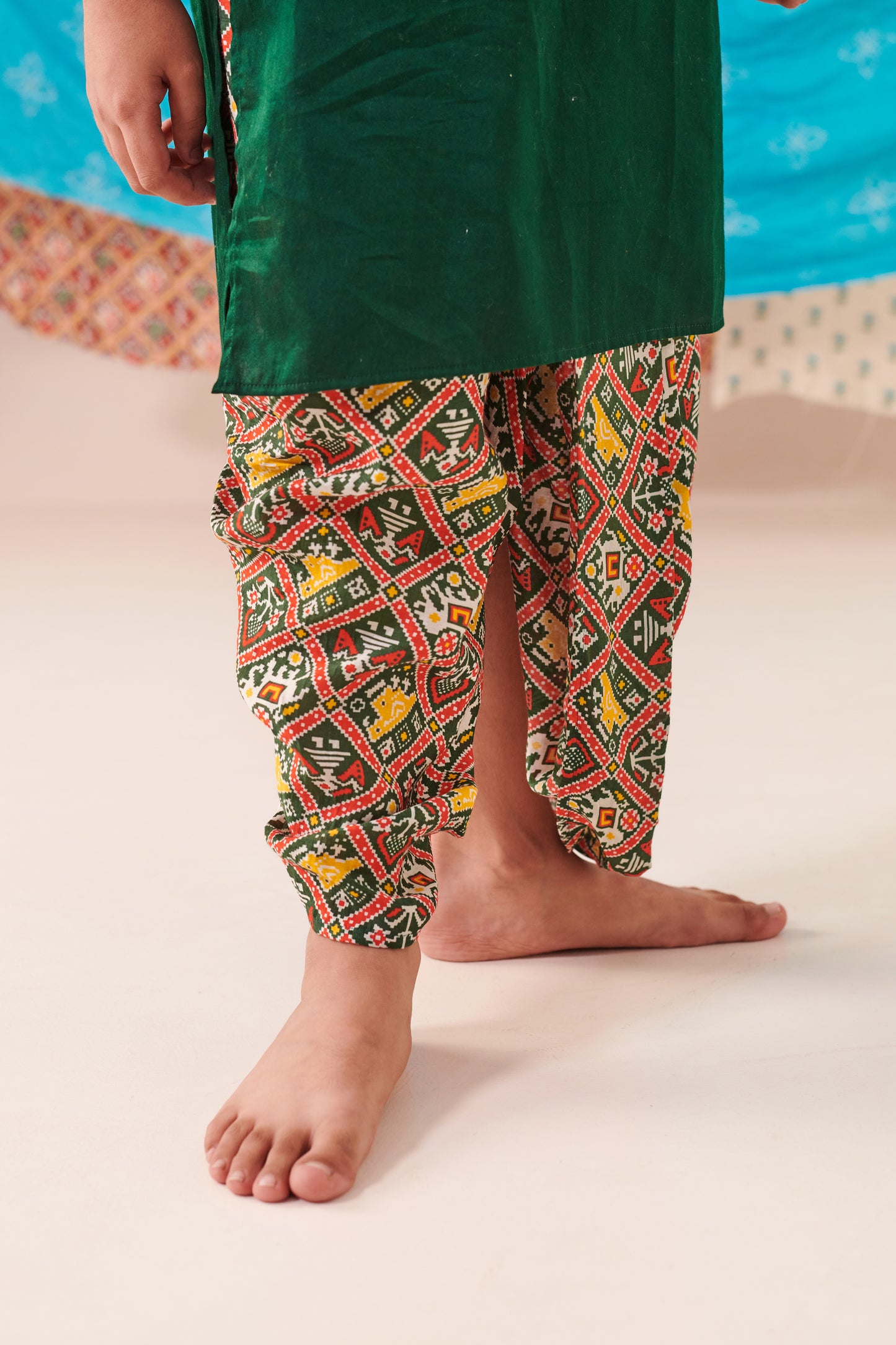 Boy Patola Dhoti Kurta Set-Green