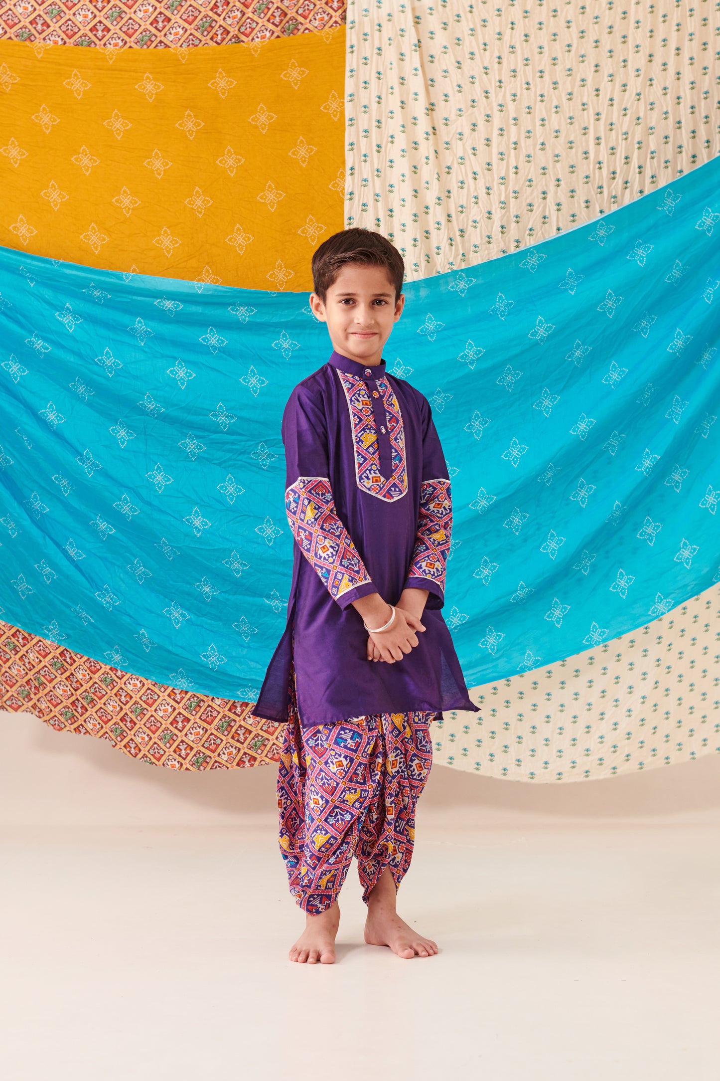 Boy Patola Dhoti Kurta Set-Purple