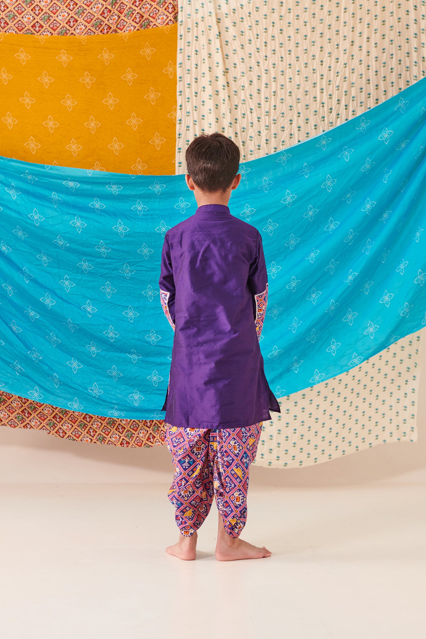 Boy Patola Dhoti Kurta Set-Purple