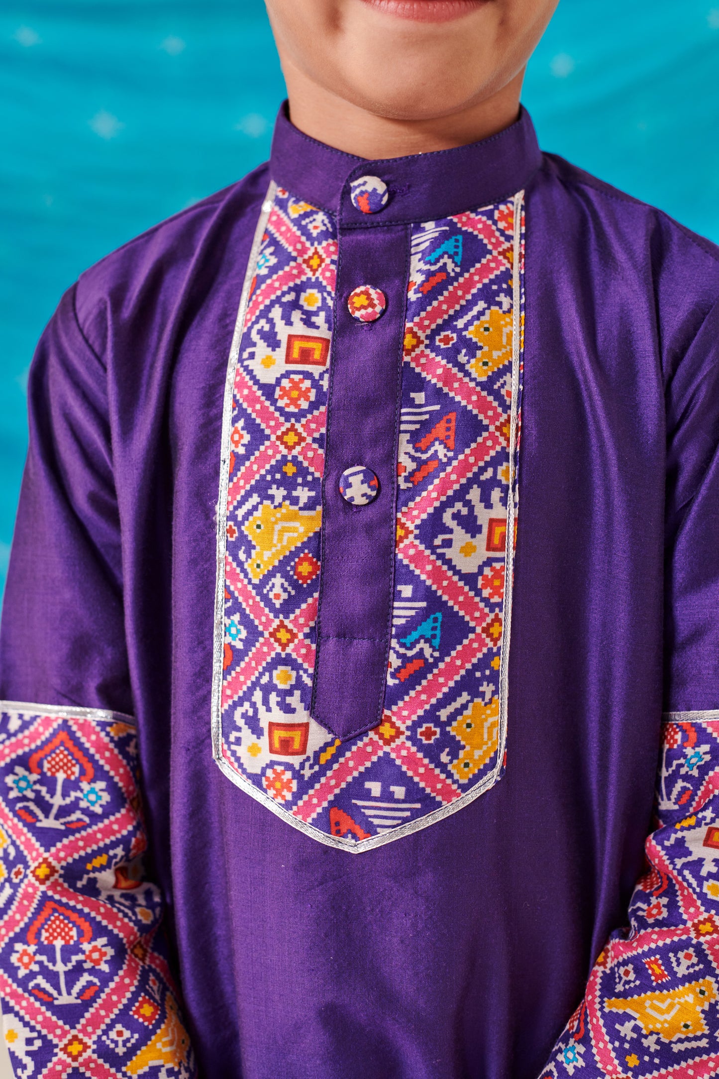 Boy Patola Dhoti Kurta Set-Purple