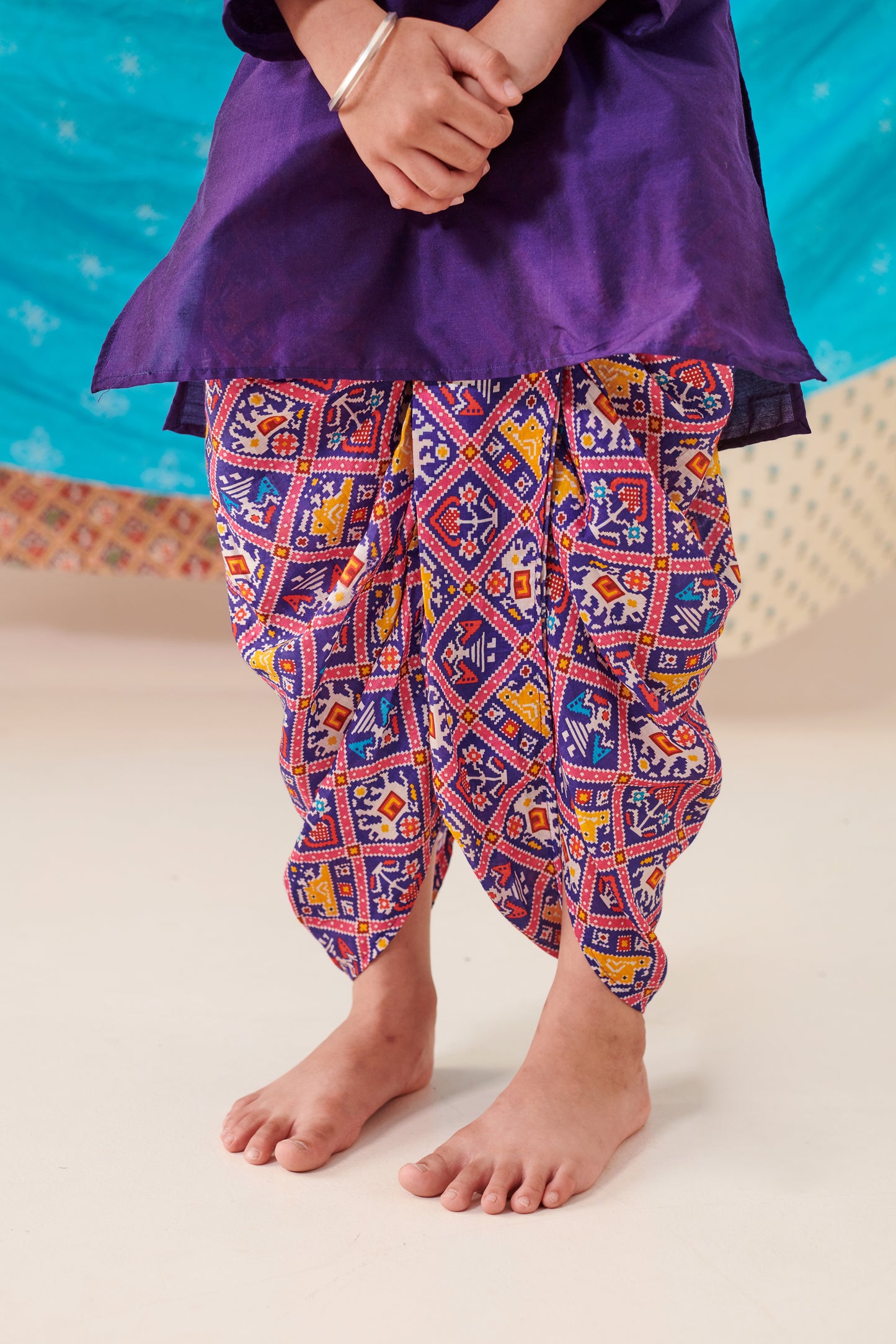 Boy Patola Dhoti Kurta Set-Purple