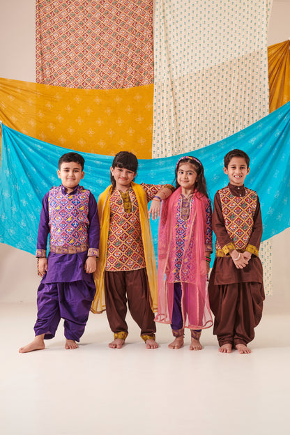 Boy Patola 3 Pc Bundi Set - Purple