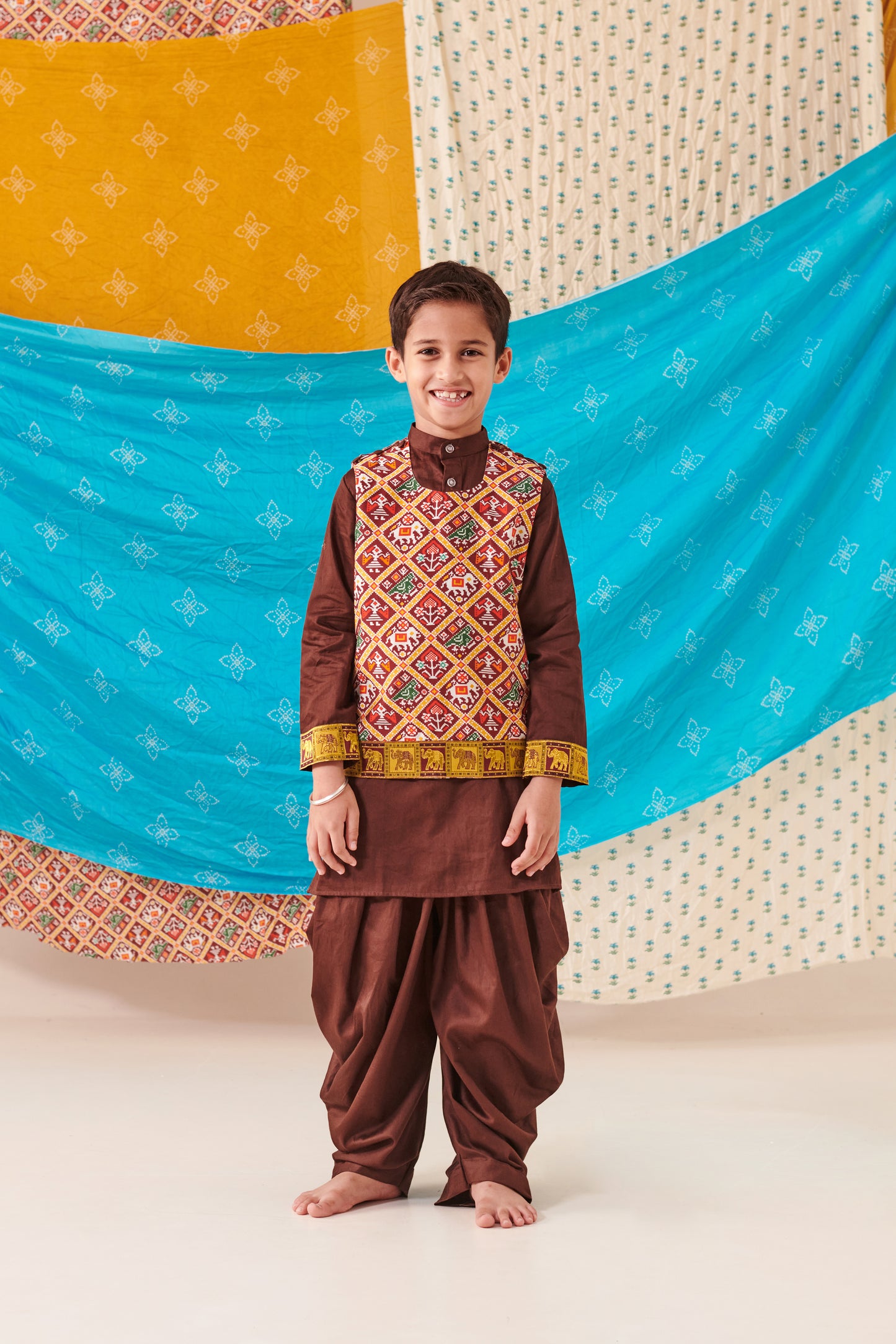 Boy Patola 3 Pc Bundi Set - Brown