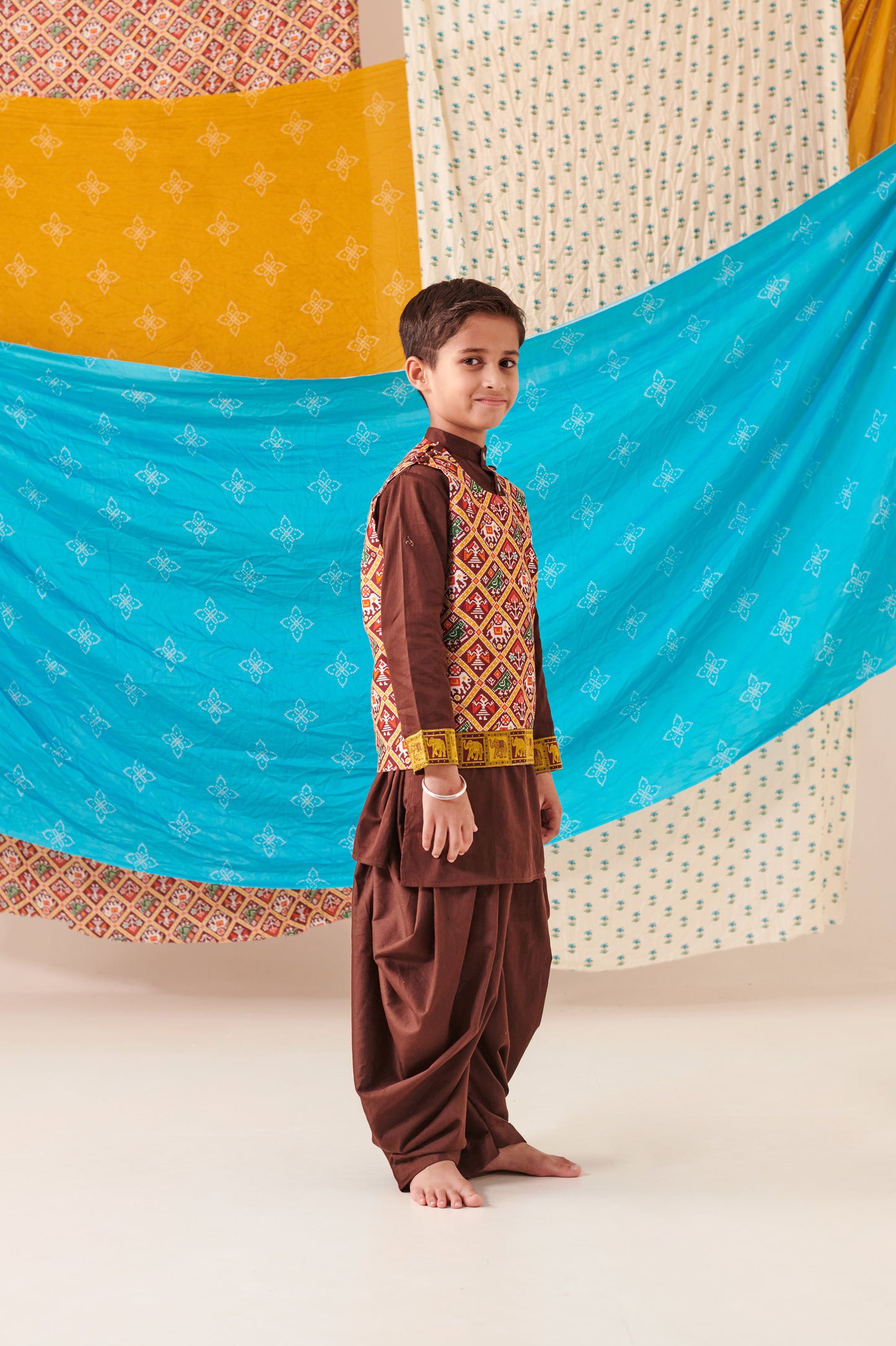 Boy Patola 3 Pc Bundi Set - Brown