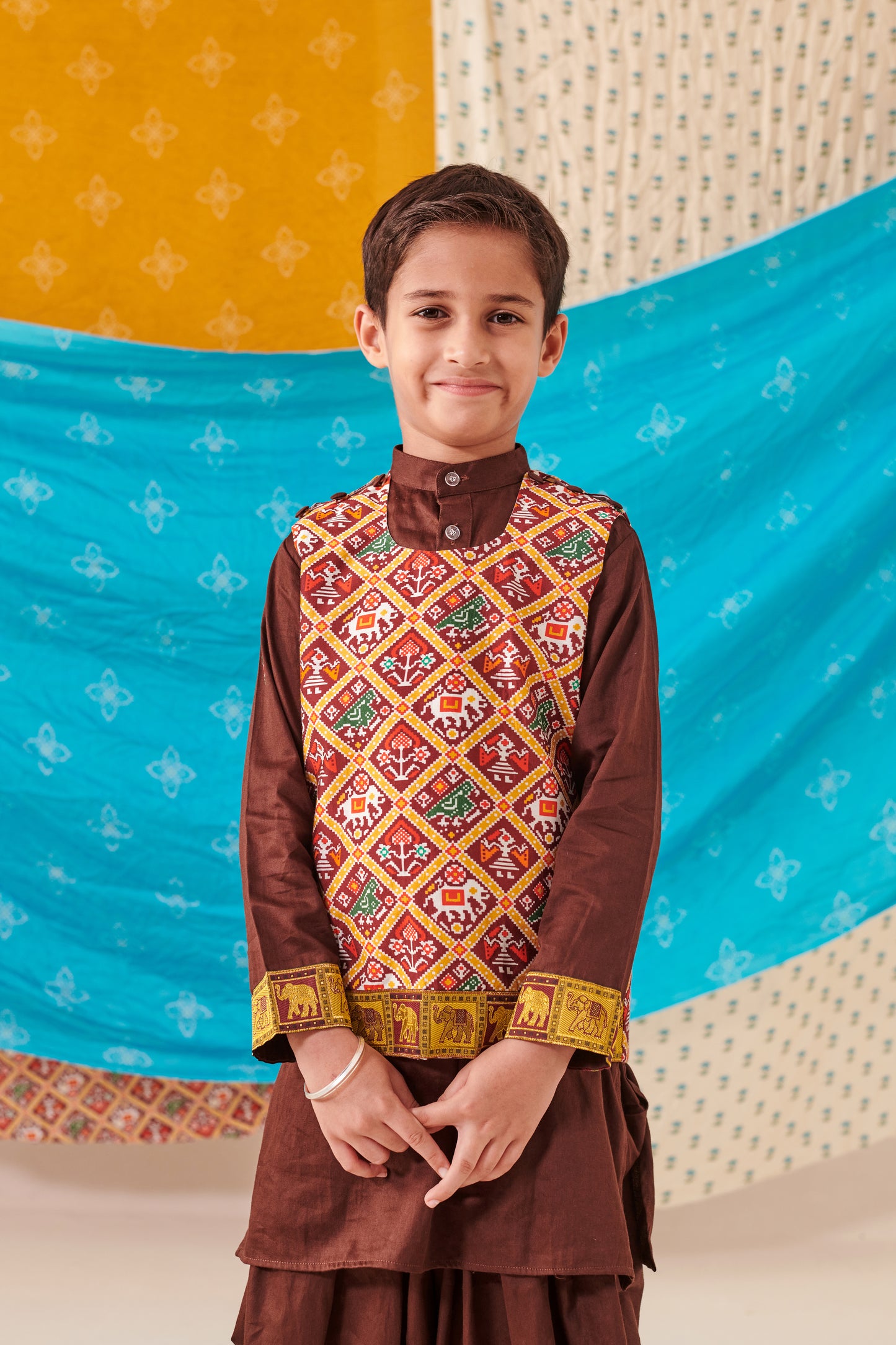 Boy Patola 3 Pc Bundi Set - Brown