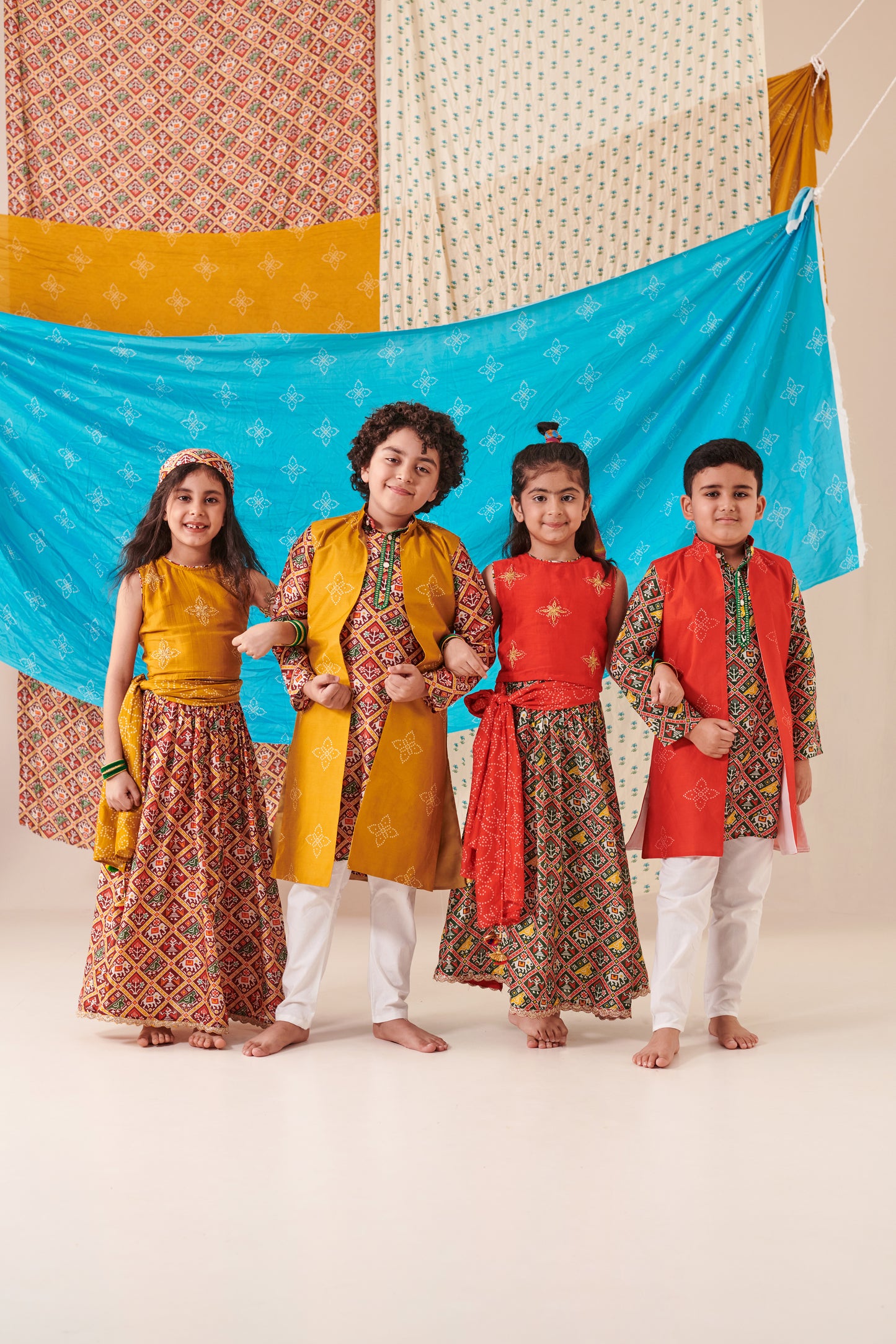 Boy Bandhani Open Bundi Set - Mustard