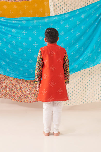 Boy Bandhani Open Bundi Set - Red